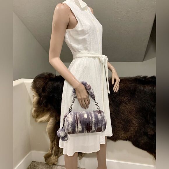 Handmade Real Rex Rabbit Fur Barrel Bag/Crossbody Includes Fur Ball Bag Charm - Picture 4 of 16